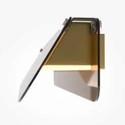 LED-væglampe FLAT, ravfarvet/messing, bredde 43 cm, glas/metal