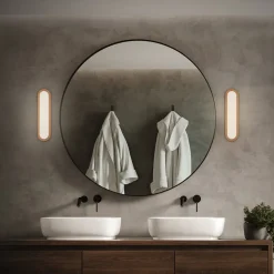 LED-væglampe til badeværelset Pil, træfarvet, bredde 35 cm, plast