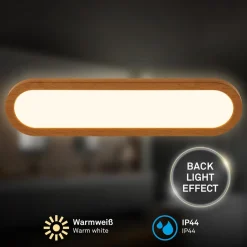 LED-væglampe til badeværelset Pil, træfarvet, bredde 35 cm, plast