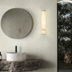 LED-væglampe til badeværelset Wales, guld/marmoreret, 35 cm stål/harpiks