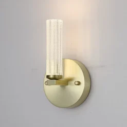 LED-væglampe til badeværelset Aberdeen, højde 24 cm, messingfarvet metal