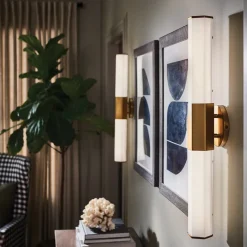 LED-væglampe til badeværelset Facet Dual, messing, 2 lyskilder, bredde 66 cm