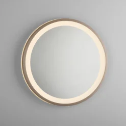 LED-vægspegel VIDRO, bronze, Ø 36 cm, powerbank, afbryder