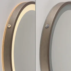 LED-vægspegel VIDRO, bronze, Ø 36 cm, powerbank, afbryder