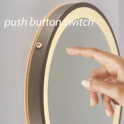 LED-vægspegel VIDRO, bronze, Ø 36 cm, powerbank, afbryder