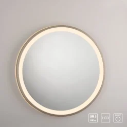 LED-vægspegel VIDRO, bronze, Ø 46 cm, powerbank, afbryder