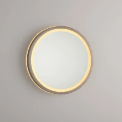 LED-vægspegel VIDRO, bronze, Ø 26 cm, powerbank, afbryder