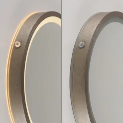 LED-vægspegel VIDRO, bronze, Ø 26 cm, powerbank, afbryder