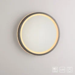 LED-vægspegel VIDRO, grå, Ø 26 cm, powerbank, afbryder