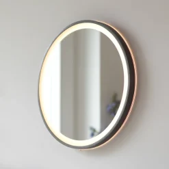 LED-vægspejl VIDRO, grå, Ø 46 cm, powerbank, afbryder