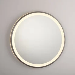 LED-vægspejl VIDRO, grå, Ø 46 cm, powerbank, afbryder