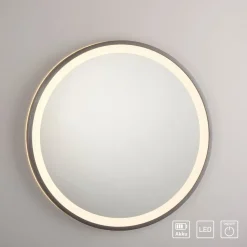 LED-vægspejl VIDRO, grå, Ø 46 cm, powerbank, afbryder