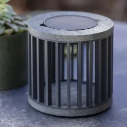 Les Jardins LED-solcellebordlampe Halo, grå, aluminium/granit