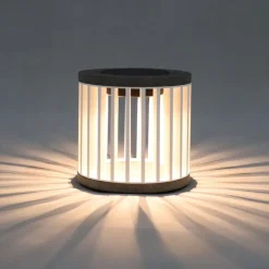 Les Jardins LED-solcellebordlampe Halo, hvid, aluminium/granit