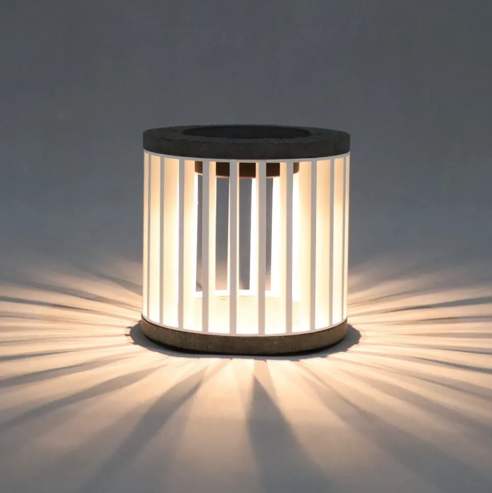 Les Jardins LED-solcellebordlampe Halo, hvid, aluminium/granit