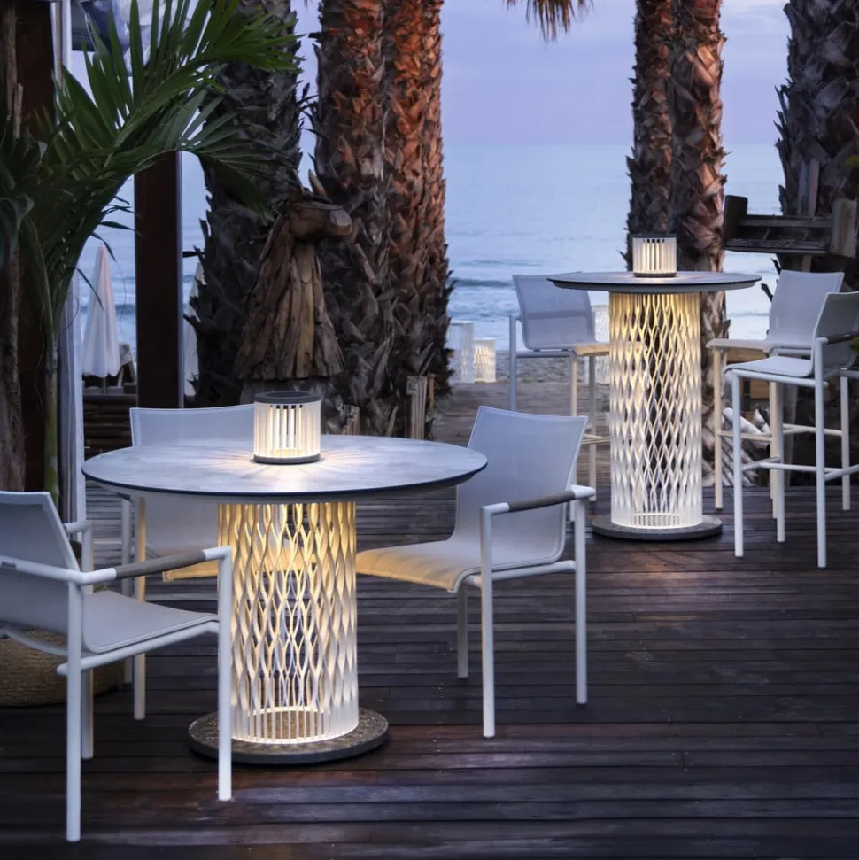 Les Jardins LED-solcellebordlampe Halo, hvid, aluminium/granit