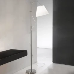 Lilly tekstil-gulvlampe, nikkel, højdejusterbar