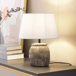 Lindby bordlampe Aelith, Ø 30 cm, grå, keramik, E27