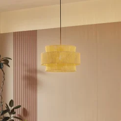 Lindby hængelampe Anuva, natur, papir, Ø 45 cm