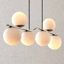 Lindby hængelampe Avalyn, nikkelfarvet, glas, 110 cm, E14