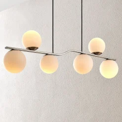 Lindby hængelampe Avalyn, nikkelfarvet, glas, 110 cm, E14