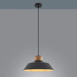 Lindby hængelampe Nefeli, Ø 42 cm, sort, træ, metal