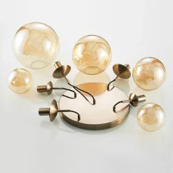 Lindby hængelampe Teeja, amber, 5 lyskilder, Ø50cm, glas, E27