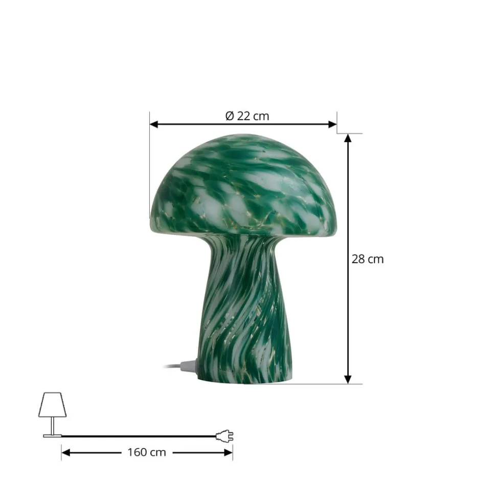 Lindby Hubi bordlampe, grøn, glas, Ø 22 cm, svampeform