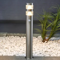 Lindby LED-gadelampe Lanea, 60 cm, grå, sensor, IP44