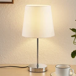 Lindby Leza bordlampe, krom, hvid skærm