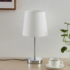 Lindby Leza bordlampe, krom, hvid skærm