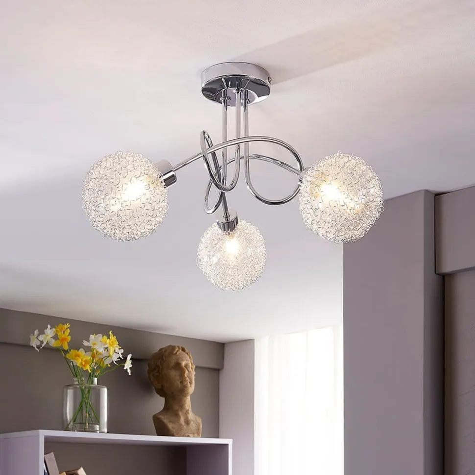 Lindby loftlampe Ticino, Ø 40 cm, krom, glas, metal