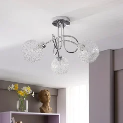 Lindby loftlampe Ticino, Ø 40 cm, krom, glas, metal