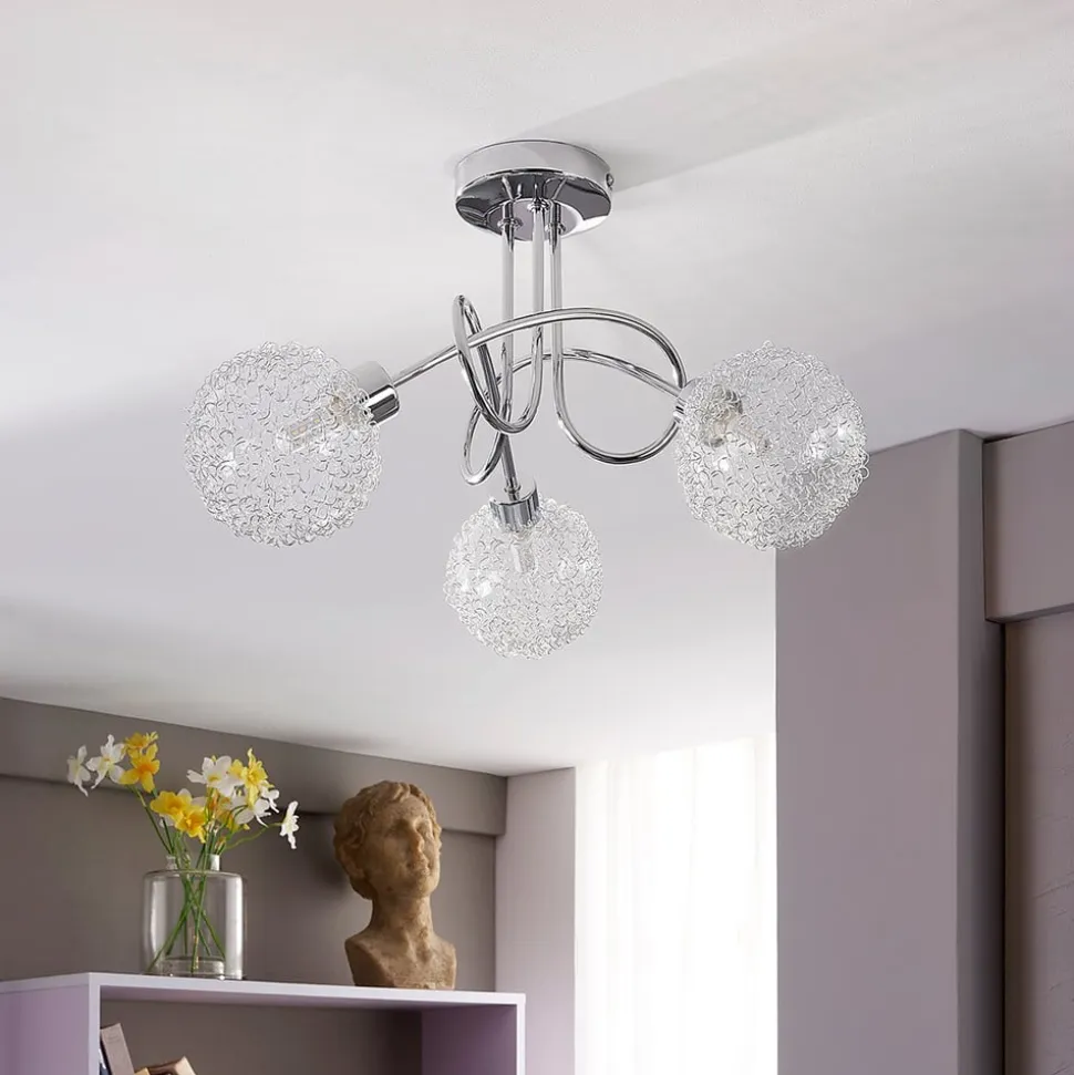 Lindby loftlampe Ticino, Ø 40 cm, krom, glas, metal