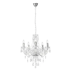 Lindby lysekrone Merida, krom, metal, 5 lyskilder, Ø 52 cm