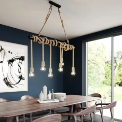 Lindby pendellampe Hajo, 100 cm, 6 lyskilder, rebpendel