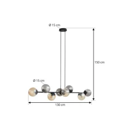 Lindby pendellampe Isamer, smoke grey/amber, 130 cm, globe
