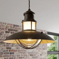 Lindby pendellampe Louisanne, brun, metal, Ø 35 cm