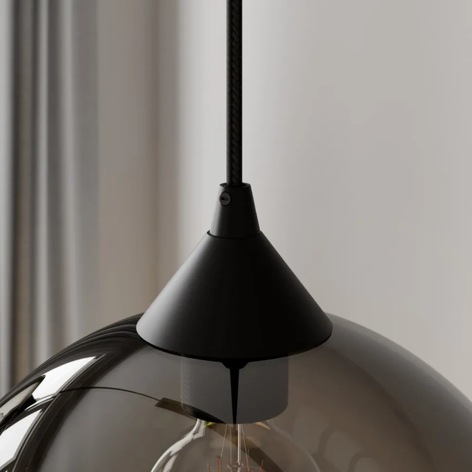 Lindby pendellampe Marla, 3 lyskilder, glas, røgfarvet grå, 102 cm