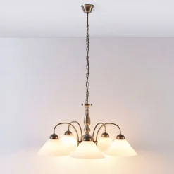 Lindby pendellampe Otis, Ø 68 cm, 5 lyskilder, hvid, glas, E27