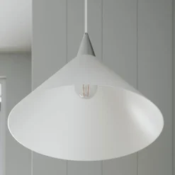 Lindby pendellampe Petra, hvid, glas, Ø 40 cm, kegle, E27