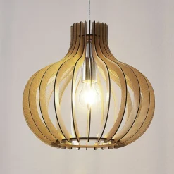 Lindby pendellampe Sina, Ø 35 cm, træ, E27