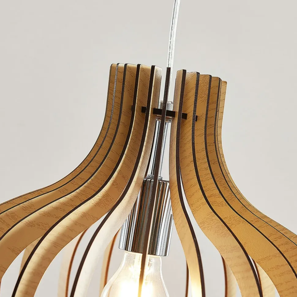 Lindby pendellampe Sina, Ø 35 cm, træ, E27