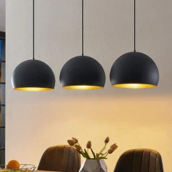 Lindby pendellampe Tarjei, 146 cm lang, sort/guld, metal