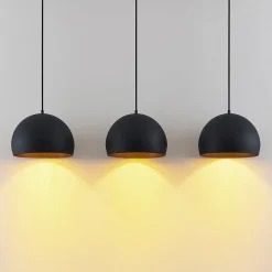 Lindby pendellampe Tarjei, længde 120 cm, sort/guld, metal