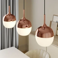 Lindby Rangina pendellampe, 100 cm, kobber, 3 lyskilder, glas