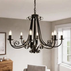 Lindby Scaleria lysekrone, 8 lyskilder, brun