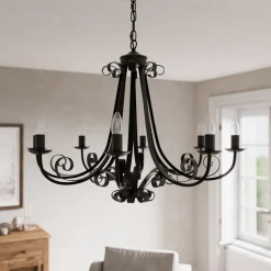 Lindby Scaleria lysekrone, 8 lyskilder, brun