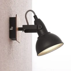 Lindby spotlight Aylis, højde 14 cm, sort, træ, E14