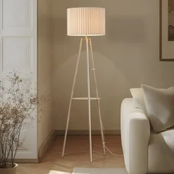 Lindby trebenetstående gulvlampe Libbie, 155 cm, hør, cremefarvet